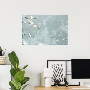 A Costal Birds Ocean Sea Sky Collage Background Poster