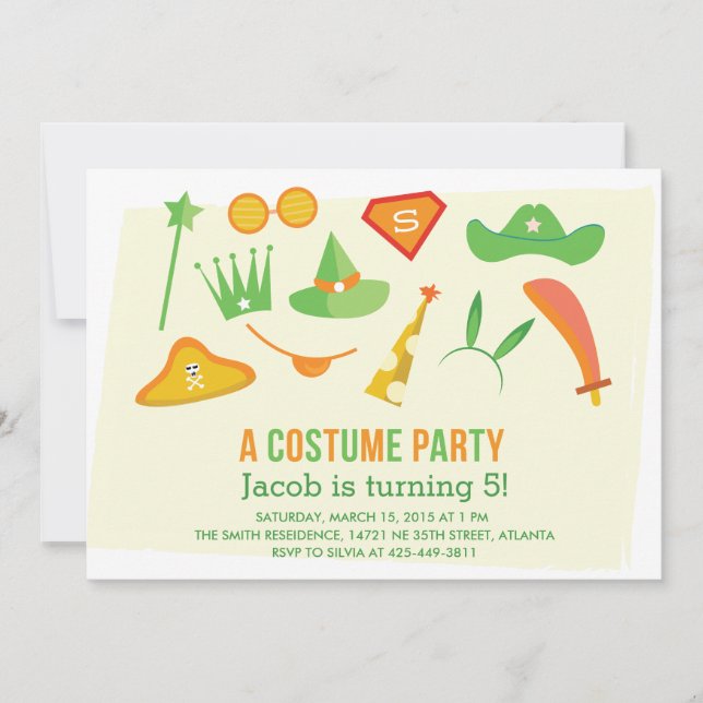 A Costume Party boys birthday party invitation (Front)