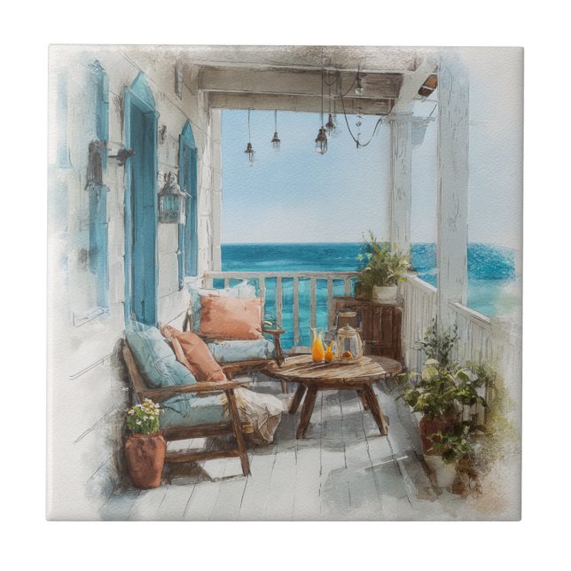 A Cosy Seaside Balcony Ceramic Tile (Front)