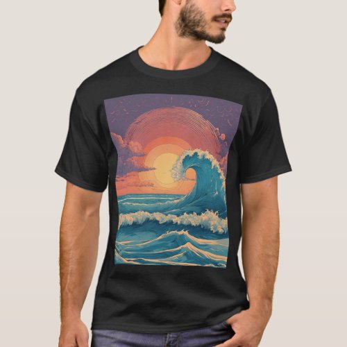 A cotton t_shirts with old japanese waves print 