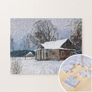 A Country House at Dusk in Winter Jigsaw Puzzle