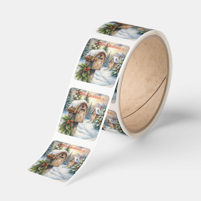 A Country Mailbox at Christmas Square Sticker (Roll)