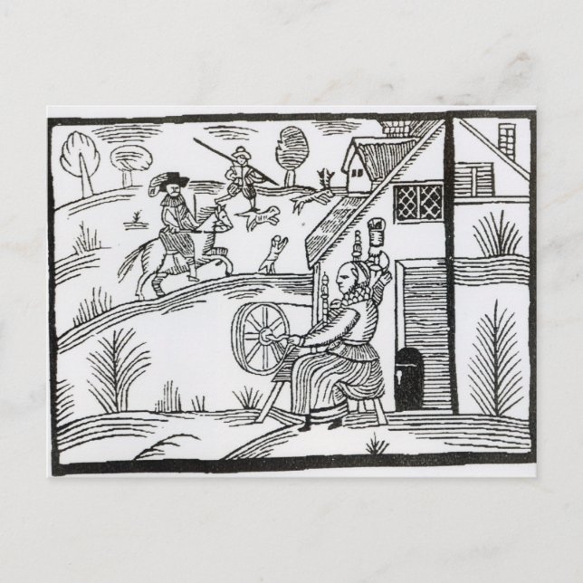A Country Scene with a woman spinning Postcard (Front)