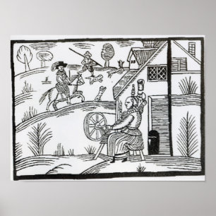 A Country Scene with a woman spinning Poster