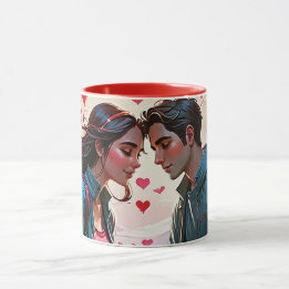 A couple in love with flying hearts - Coffee Mug