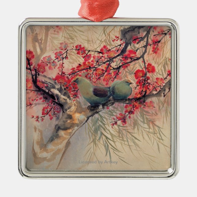 A Couple in Spring Metal Ornament (Front)