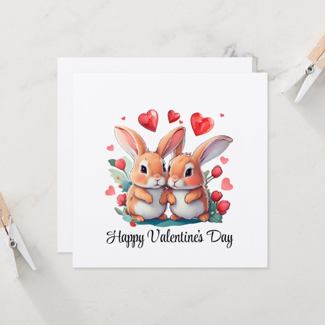 A couple of funny watercolor rabbits invitation (Front/Back In Situ)