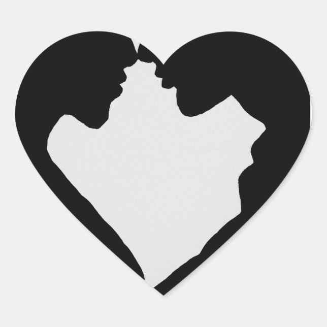 a couple silhouette heart shaped heart sticker (Front)
