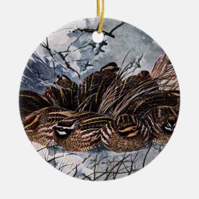 A Covey of Bobwhites Ceramic Ornament (Front)