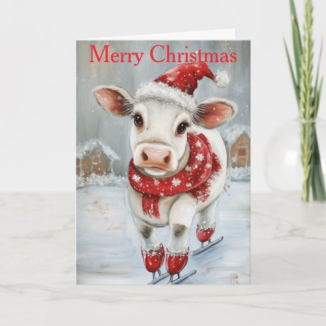 A Cow Ice Skating Holiday Card (Front)