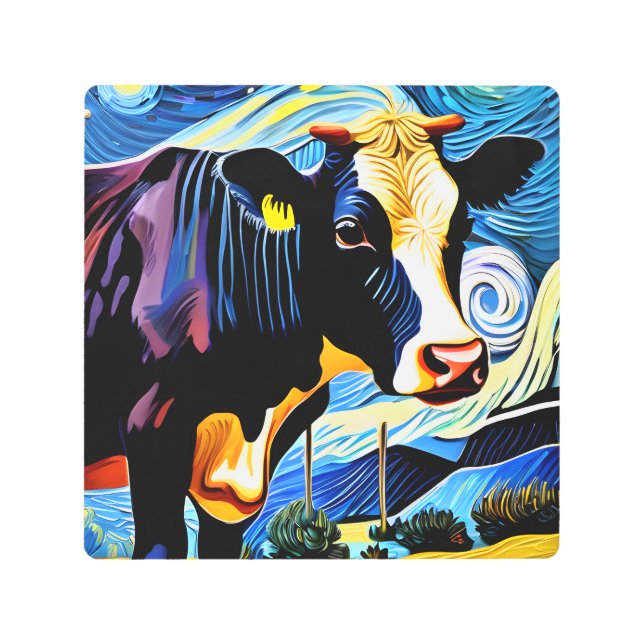 A Cow in The Starry Night Metal Print (Front)
