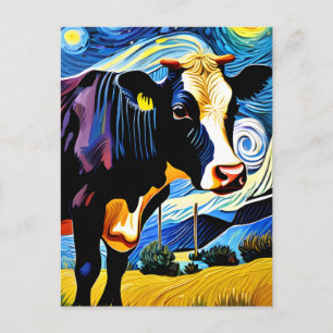 A Cow in The Starry Night Postcard