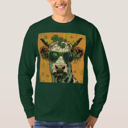 A cow with sunglasses and shamrocks on her head T_Shirt