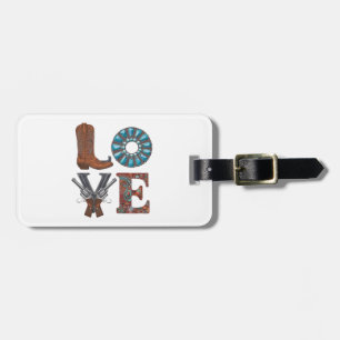 A cowboy boot luggage tag