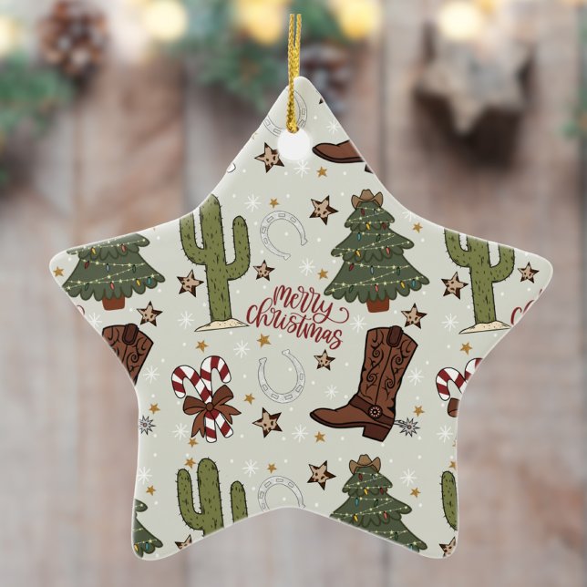 A Cowboy Merry Christmas Ceramic Ornament (Creator Uploaded)