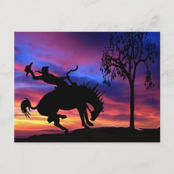 A Cowboy Silhouette At Sunset Postcard by laureenr at Zazzle