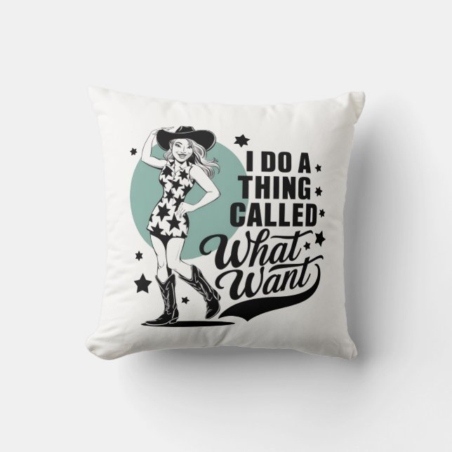 A cowgirl striking a sassy pose throw pillow (Front)