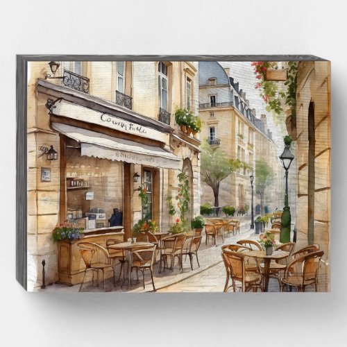 A cozy charming depiction of Parisian street  Wooden Box Sign