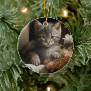 A Cozy Corner Tabby Kitten Ceramic Ornament