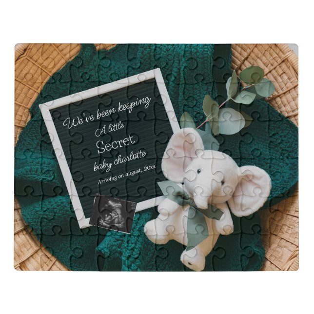 A cozy Neutral basket pregnancy announcement  Jigsaw Puzzle (Puzzle Horizontal)