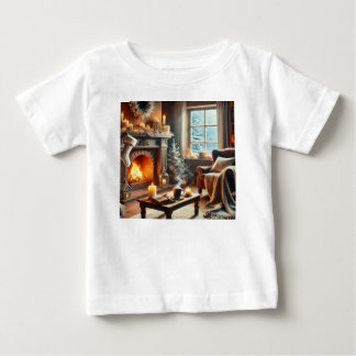 A cozy winter scene by the warm fireplace baby T-Shirt