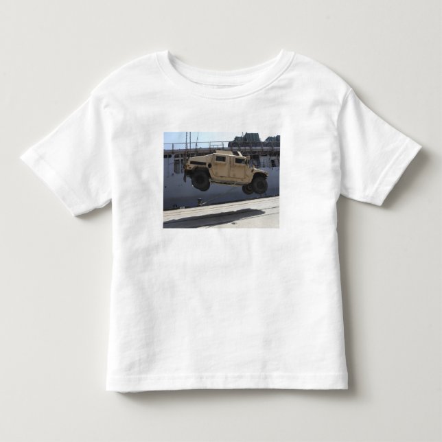 A crane lifts an M998 Humvee Toddler T-shirt (Front)