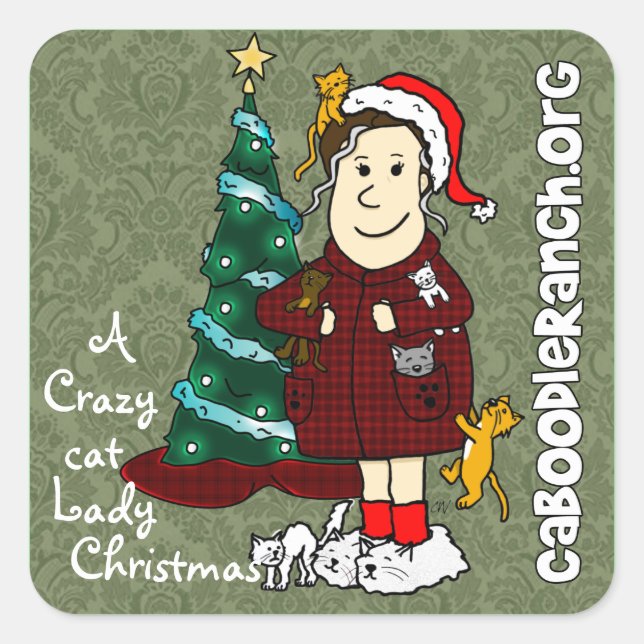 'A Crazy Cat Lady Christmas' Square Sticker (Front)