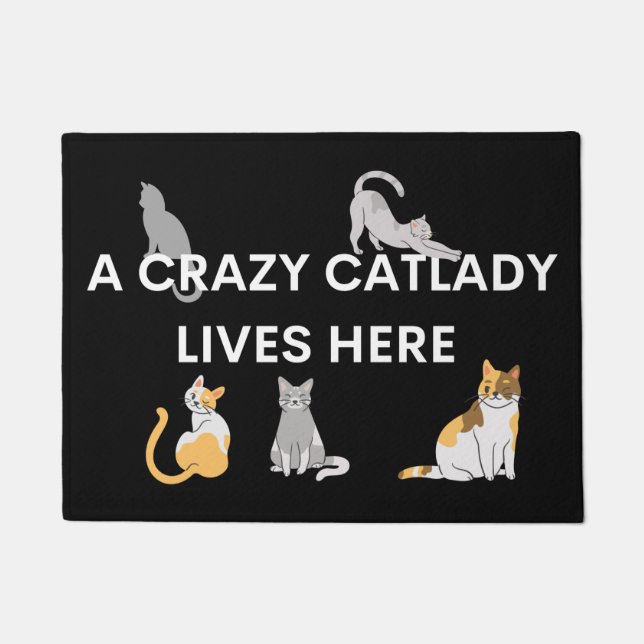 A crazy cat lady lives here, cat lover  doormat (Front)