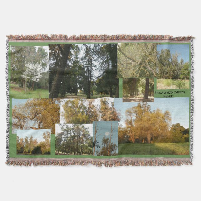 a crazy quilt of golden Thousand Oaks park scenes Throw Blanket (Front)