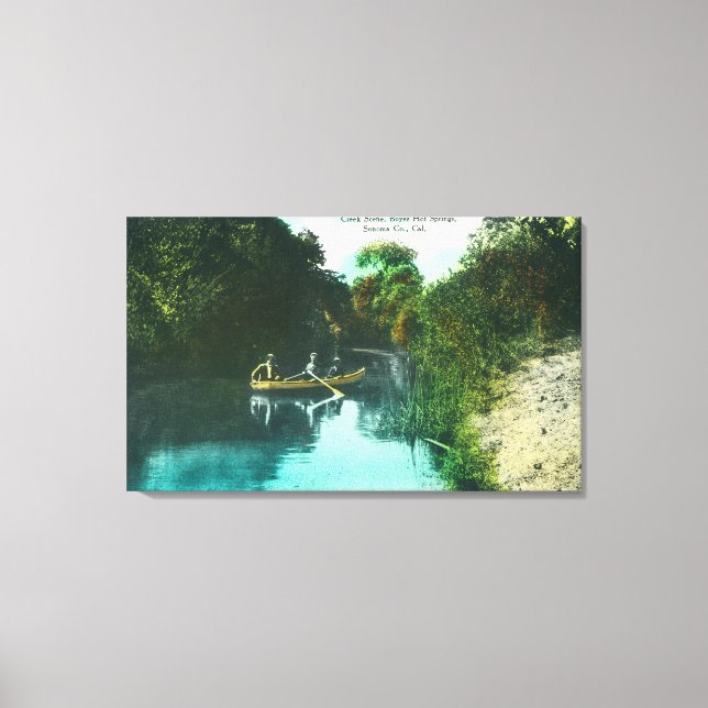 A Creek Scene with Family in a Canoe Canvas Print (Front)