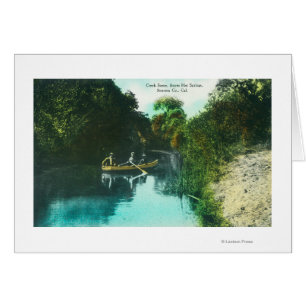 A Creek Scene with Family in a Canoe Cards
