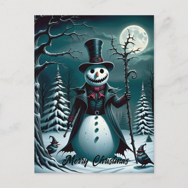 A Creepy Snowman Christmas Holiday Postcard (Front)