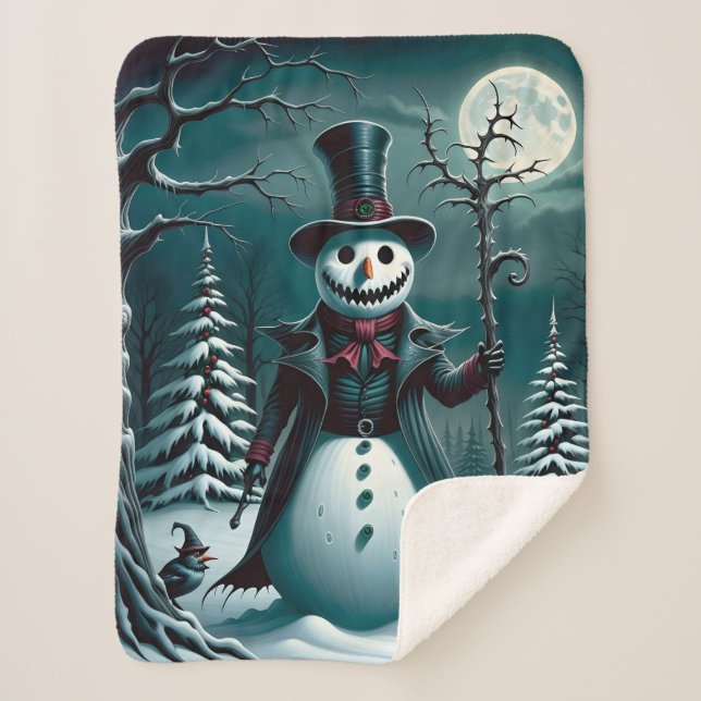 A Creepy Snowman Sherpa Blanket (Front)