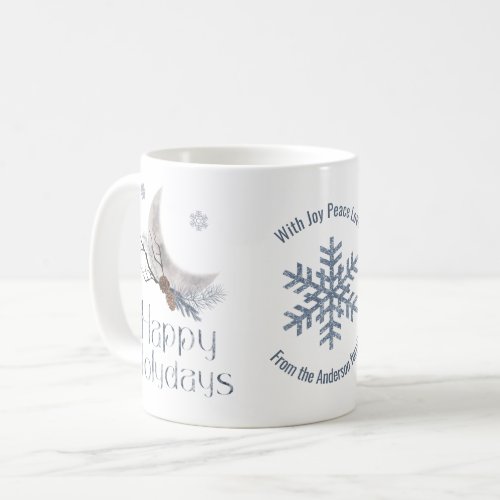 A Crescent Moon Pine Cones Happy Holidays Coffee Mug