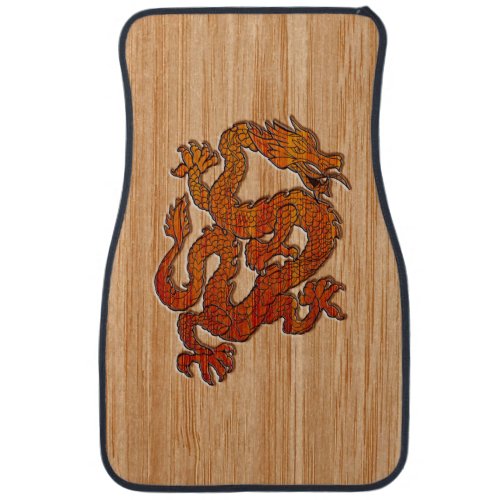 A Crimson Dragon on Bamboo like Car Mat