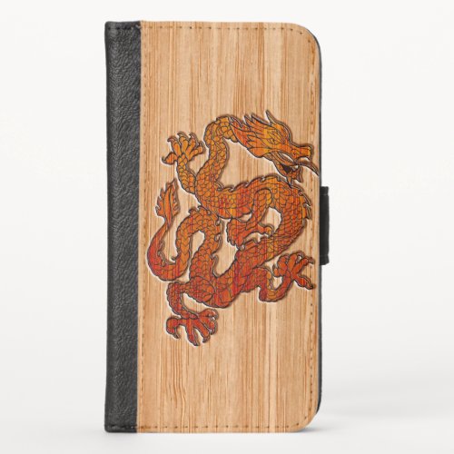 A Crimson Dragon on Bamboo like iPhone X Wallet Case