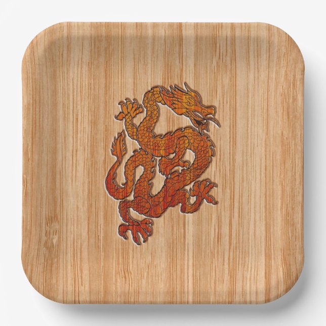 A Crimson Dragon on Bamboo like Paper Plates (Front)