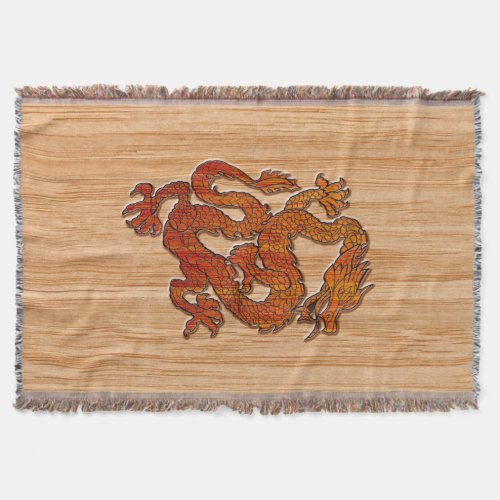 A Crimson Dragon on Bamboo like Throw Blanket