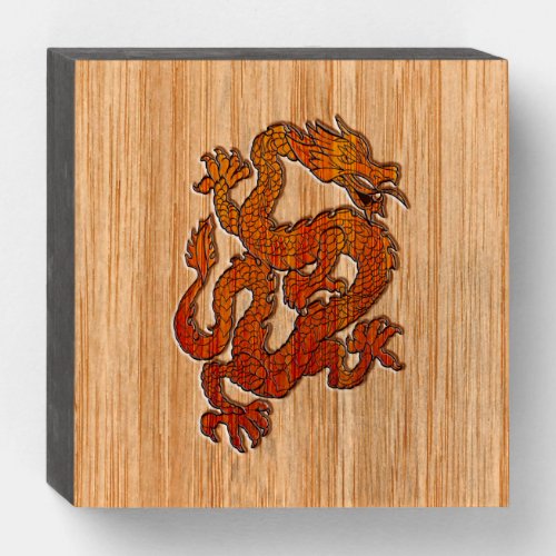 A Crimson Dragon on Bamboo like Wooden Box Sign