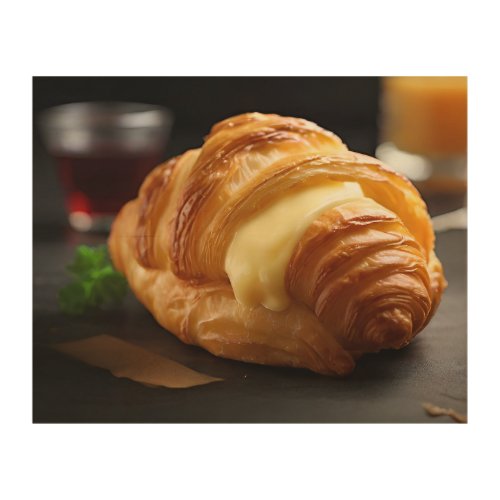A croissant filled with cheese_ Wood Wall Art