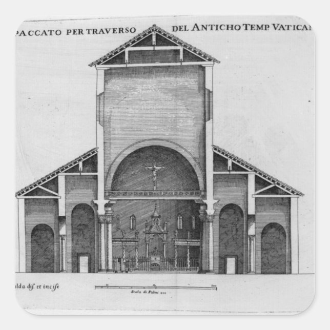 A Cross-Section of the old Vatican church Square Sticker (Front)