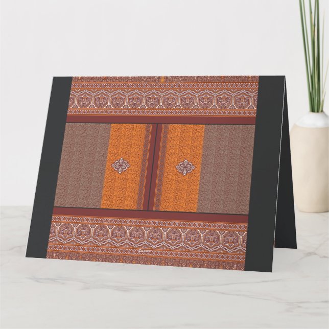 a cross stitch pattern in orange and brown thank you card (Back)