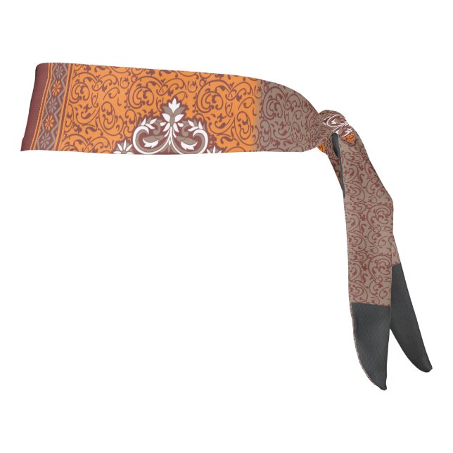 a cross stitch pattern in orange and brown tie headband (Rotate 90)