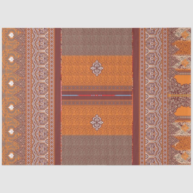 a cross stitch pattern in orange and brown tissue paper (Front)