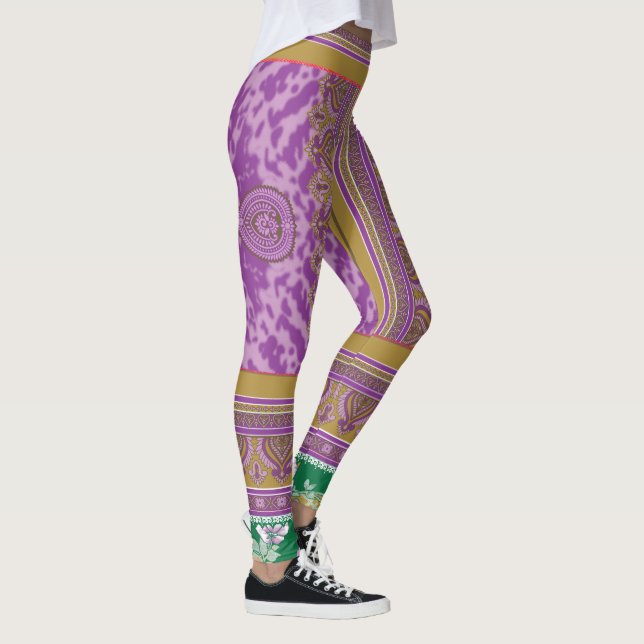  a cross stitch pattern with a purple and yellow b leggings (Right)