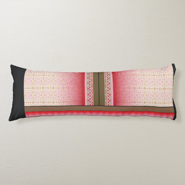 a cross stitch pattern with a red background body pillow (Front)