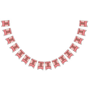 a cross stitch pattern with a red background bunting flags