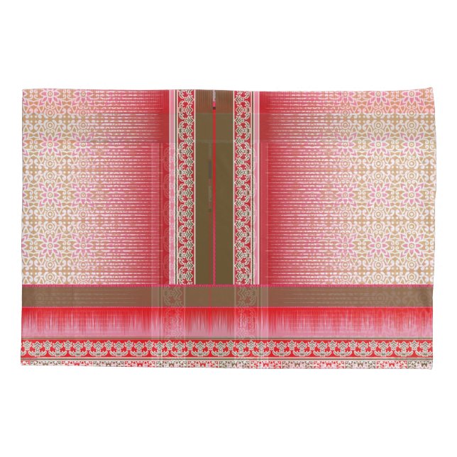 a cross stitch pattern with a red background pillow case (Back)