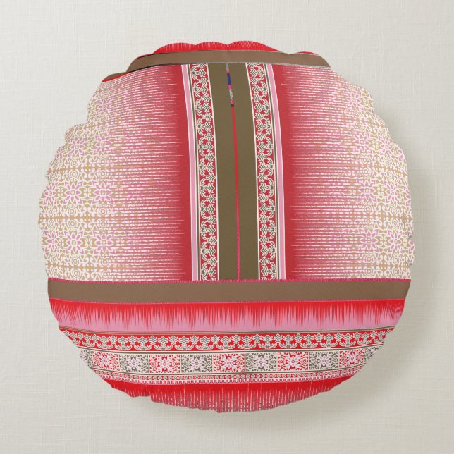 a cross stitch pattern with a red background round pillow (Front)