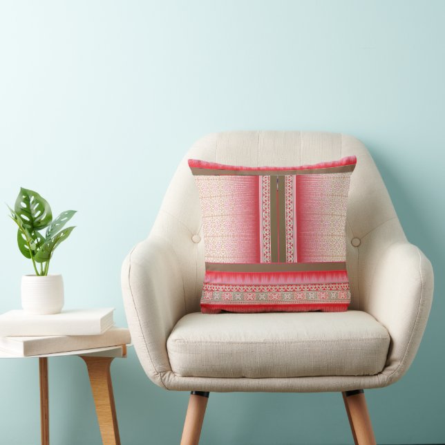 a cross stitch pattern with a red background throw pillow (Chair)